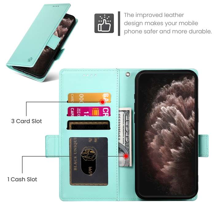For iPhone 11 Pro Max Side Buckle Magnetic Frosted Leather Phone Case(Mint Green)