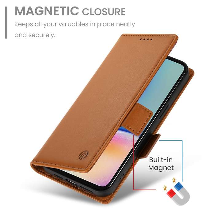 For Samsung Galaxy A05s Side Buckle Magnetic Frosted Leather Phone Case(Brown)
