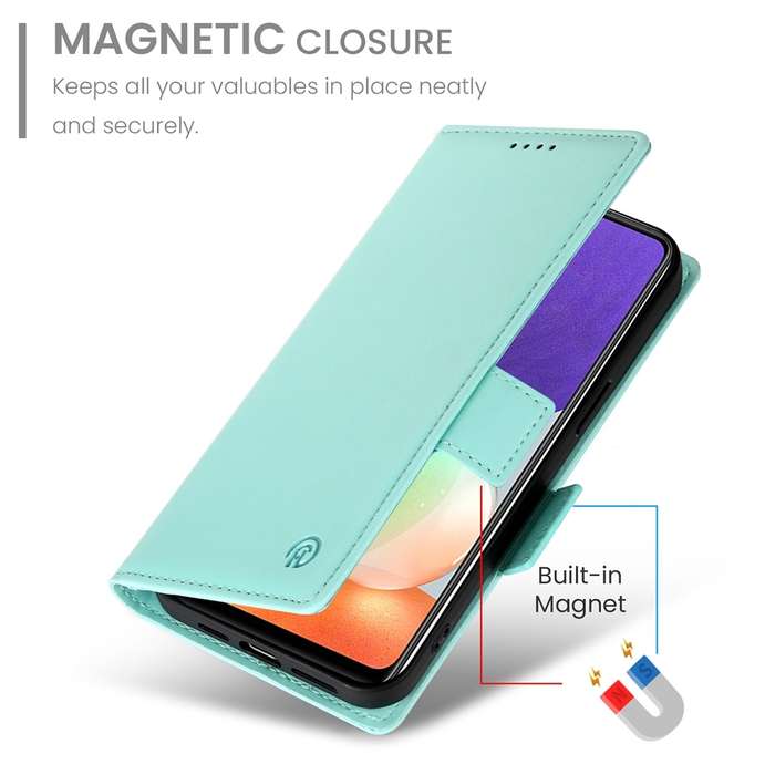 For Samsung Galaxy A22 4G Side Buckle Magnetic Frosted Leather Phone Case(Mint Green)