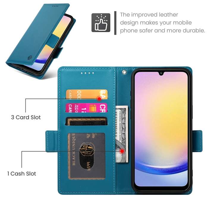 For Samsung Galaxy A25 5G Global Side Buckle Magnetic Frosted Leather Phone Case(Blue)