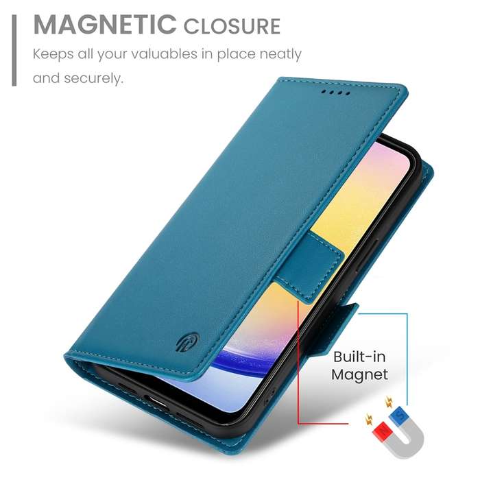 For Samsung Galaxy A25 5G Global Side Buckle Magnetic Frosted Leather Phone Case(Blue)