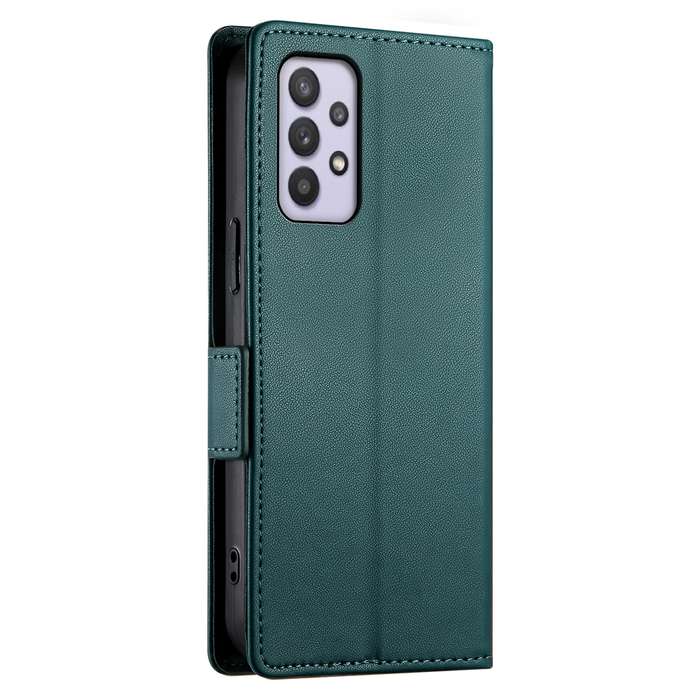 For Samsung Galaxy A32 4G Side Buckle Magnetic Frosted Leather Phone Case(Dark Green)