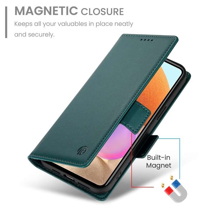 For Samsung Galaxy A32 4G Side Buckle Magnetic Frosted Leather Phone Case(Dark Green)