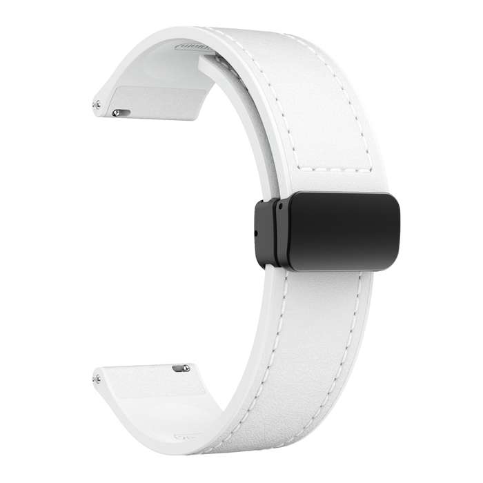 20mm Magnetic Black Buckle Silicone Leather Watch Band(White)