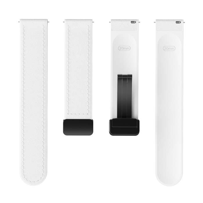 20mm Magnetic Black Buckle Silicone Leather Watch Band(White)