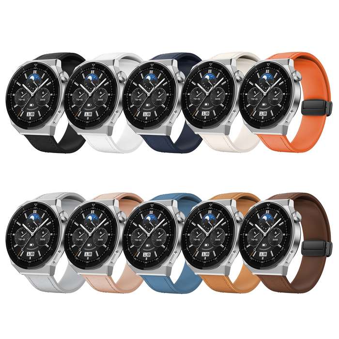 20mm Magnetic Black Buckle Silicone Leather Watch Band(White)