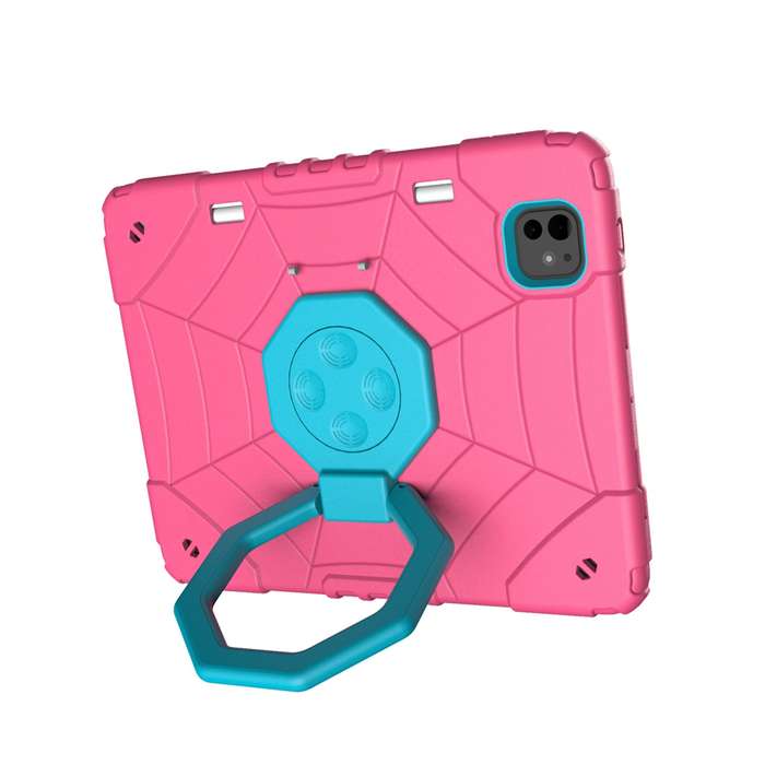 For iPad Pro 11 2024 Spider Turntable Handle Stress Relief Tablet Case(Rose Red Blue)