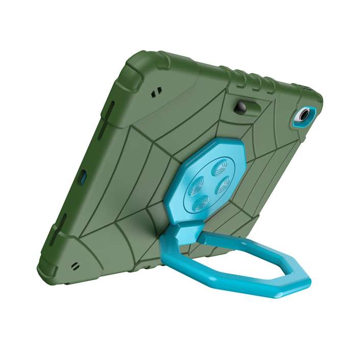 For iPad 10th Gen 10.9 2022 Spider Turntable Handle Stress Relief Tablet Case(Army Green Blue)