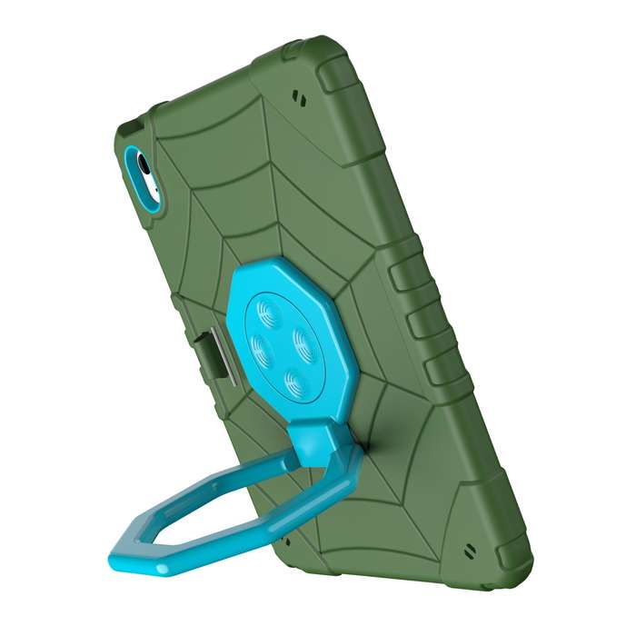 For iPad 10th Gen 10.9 2022 Spider Turntable Handle Stress Relief Tablet Case(Army Green Blue)