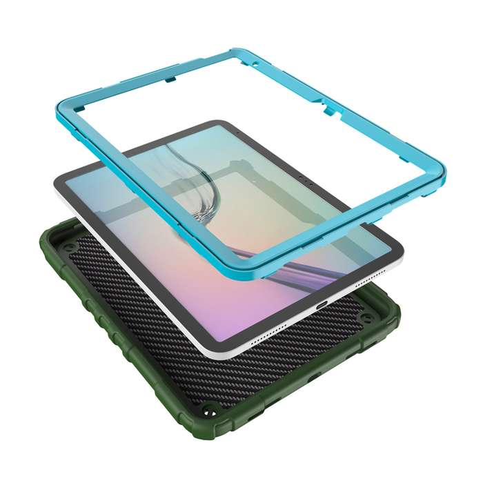 For iPad 10th Gen 10.9 2022 Spider Turntable Handle Stress Relief Tablet Case(Army Green Blue)