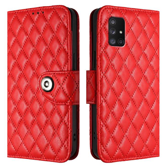 For Samsung Galaxy A71 5G Rhombic Texture Flip Leather Phone Case with Lanyard(Red)