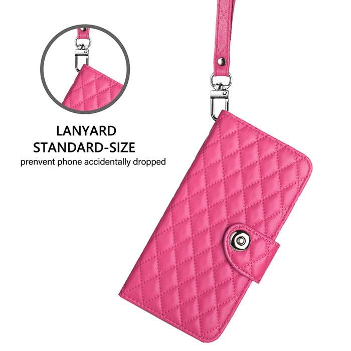 For Xiaomi 12 Pro / 12S Pro Rhombic Texture Flip Leather Phone Case with Lanyard(Rose Red)