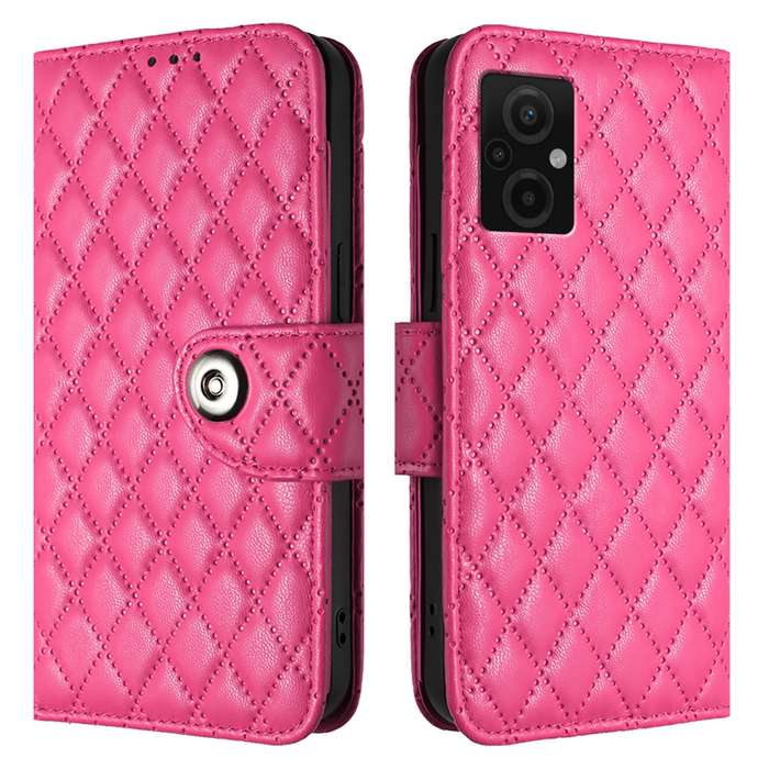 For Redmi 11 Prime 5G / Redmi 10 5G Rhombic Texture Flip Leather Phone Case with Lanyard(Rose R