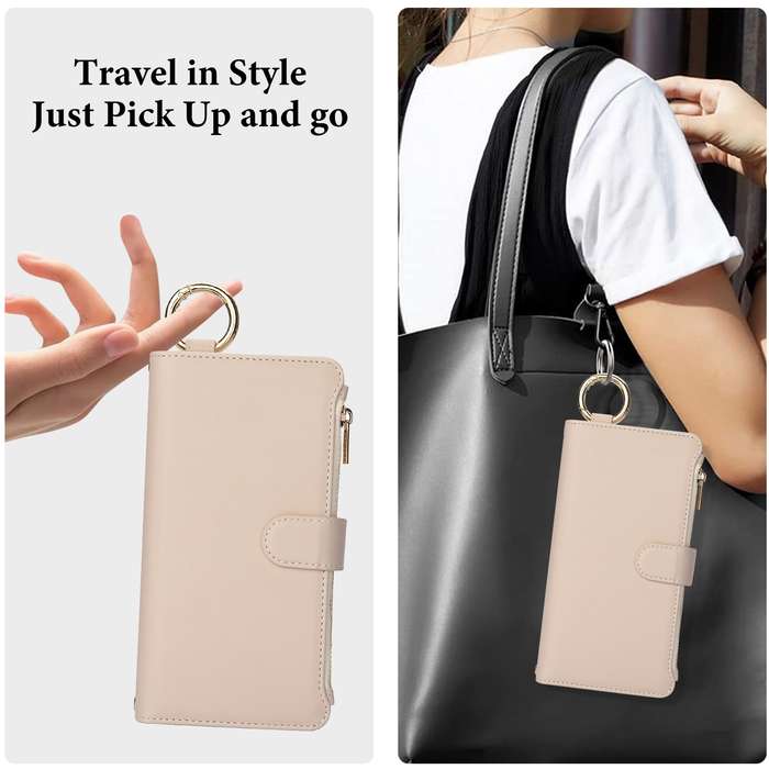 For Samsung Galaxy S24 Ultra 5G Crossbody Ring Multifunctional Wallet Leather Phone Case(White)