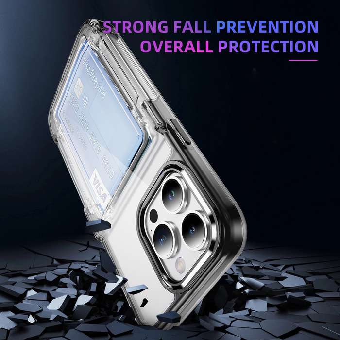 For iPhone XR Card Holder Acrylic Hybrid TPU Phone Case(Transparent Black)