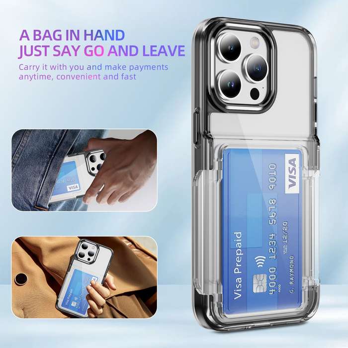 For iPhone XR Card Holder Acrylic Hybrid TPU Phone Case(Transparent Black)