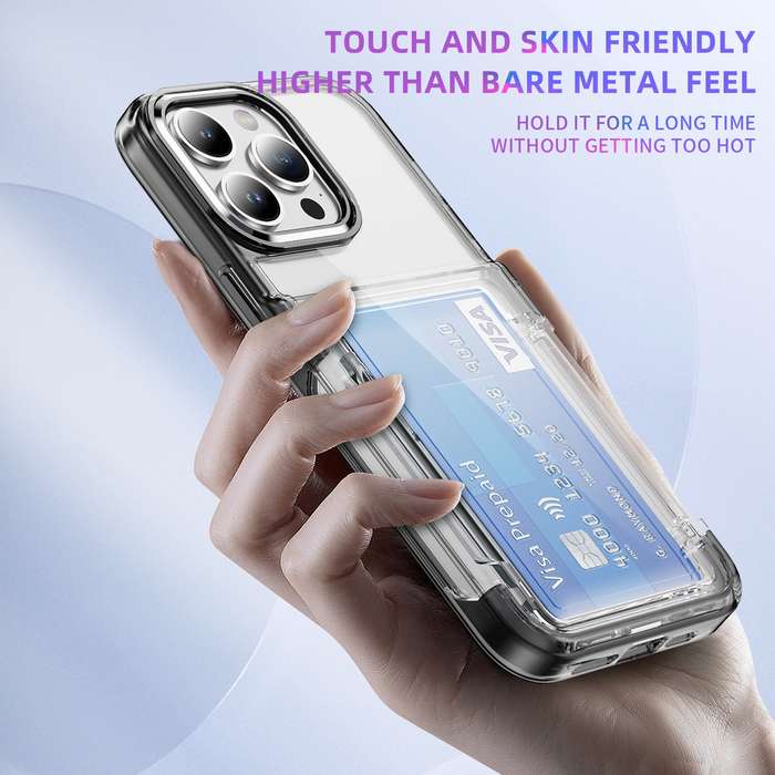 For iPhone XR Card Holder Acrylic Hybrid TPU Phone Case(Transparent Black)