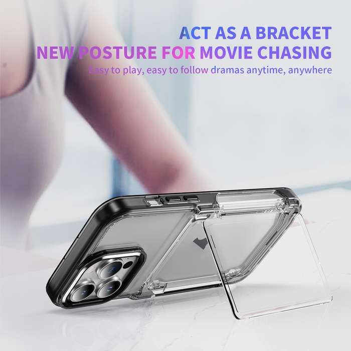 For iPhone XR Card Holder Acrylic Hybrid TPU Phone Case(Transparent Black)