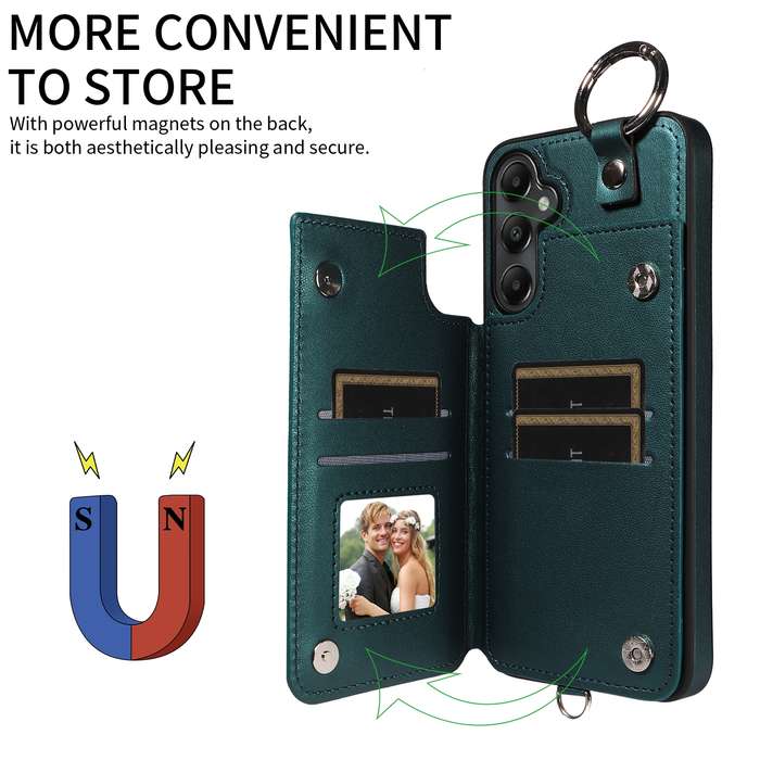 For Samsung Galaxy A05s Rhombic Texture Card Bag Phone Case with Short Lanyard(Green)