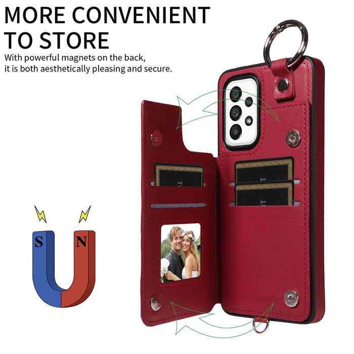 For Samsung Galaxy A53 5G Rhombic Texture Card Bag Phone Case with Short Lanyard(Wine Red)