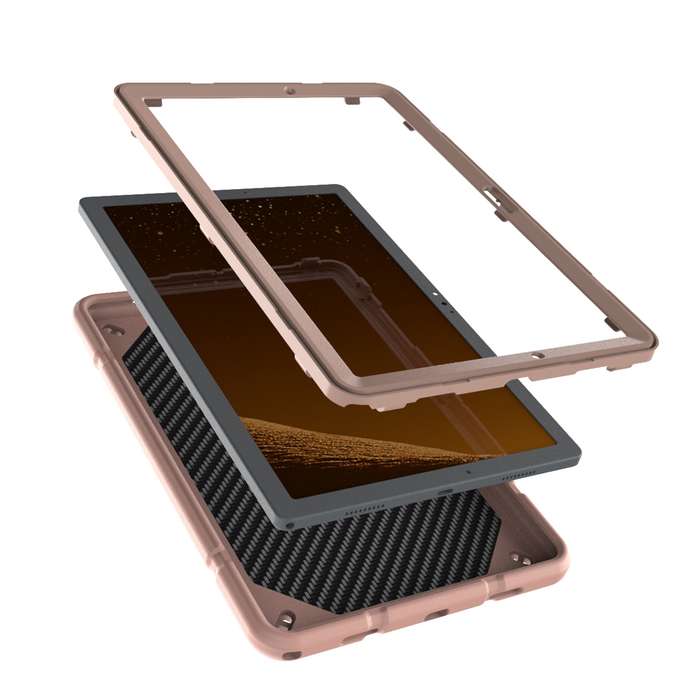 For Samsung Galaxy Tab A8 Armor Holder Silicone Hybrid PC Tablet Case(Rose Gold)