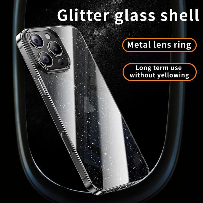 For iPhone 13 Pro Electroplated PC Hybrid Glitter Glass Phone Case(Black)