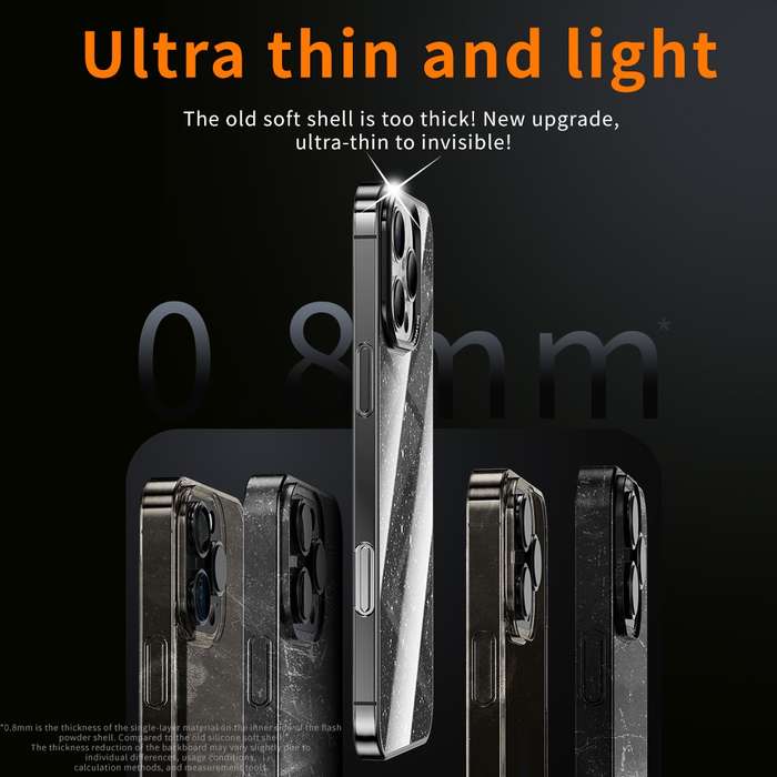 For iPhone 13 Pro Electroplated PC Hybrid Glitter Glass Phone Case(Black)
