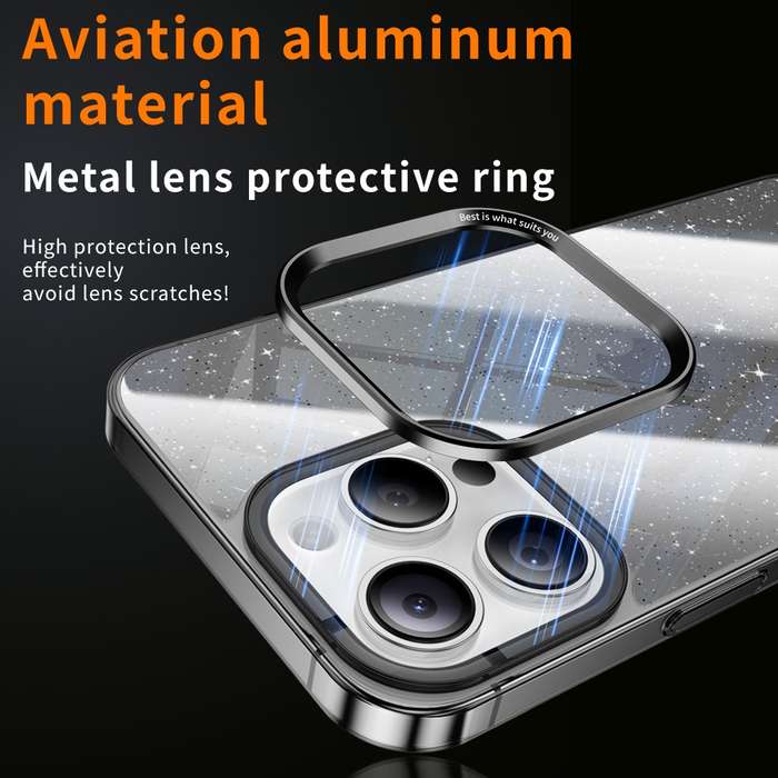 For iPhone 13 Pro Electroplated PC Hybrid Glitter Glass Phone Case(Black)