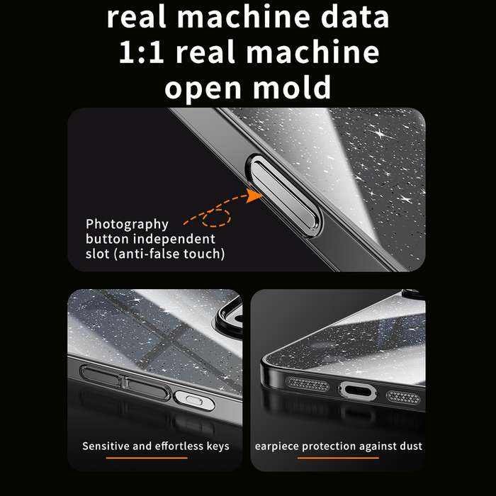 For iPhone 13 Pro Electroplated PC Hybrid Glitter Glass Phone Case(Black)