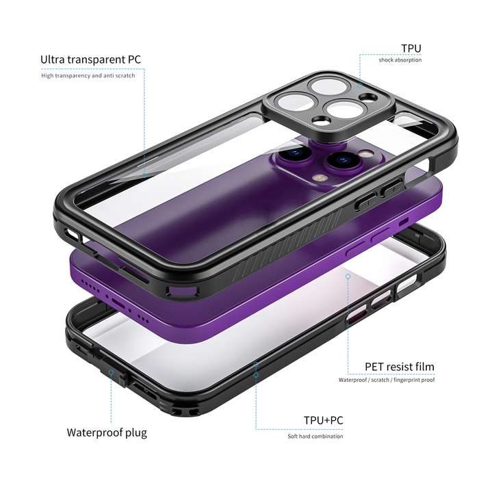 For iPhone 14 Pro RedPepper Shockproof IP68 Waterproof PC + TPU Protective Case(Black)