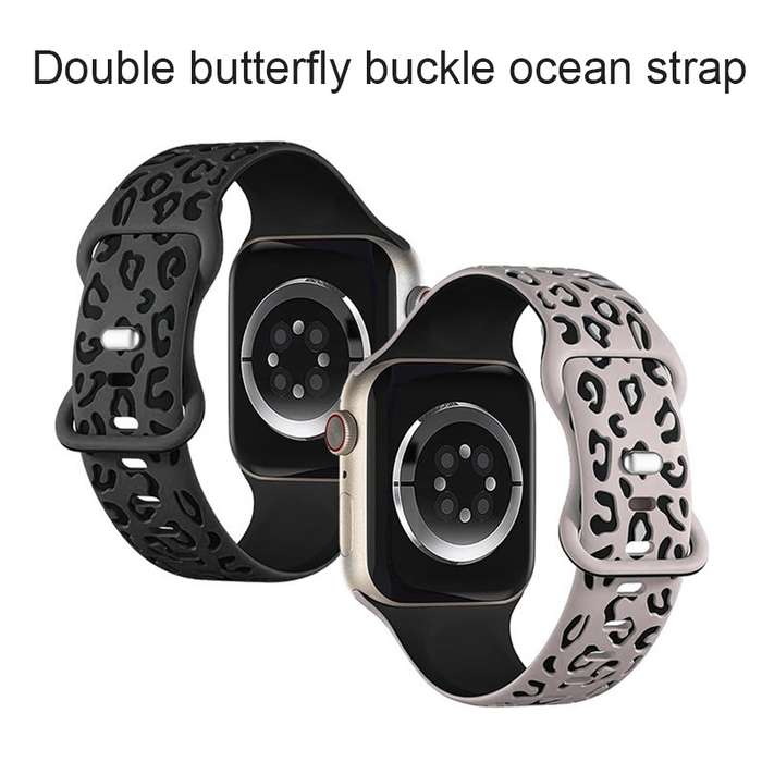 For Apple Watch Series 8 45mm Concave Leopard Printed Silicone Watch Band(Black Blue)