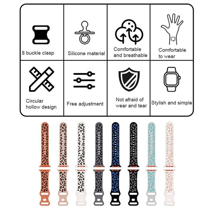 For Apple Watch Series 8 45mm Concave Leopard Printed Silicone Watch Band(Black Blue)