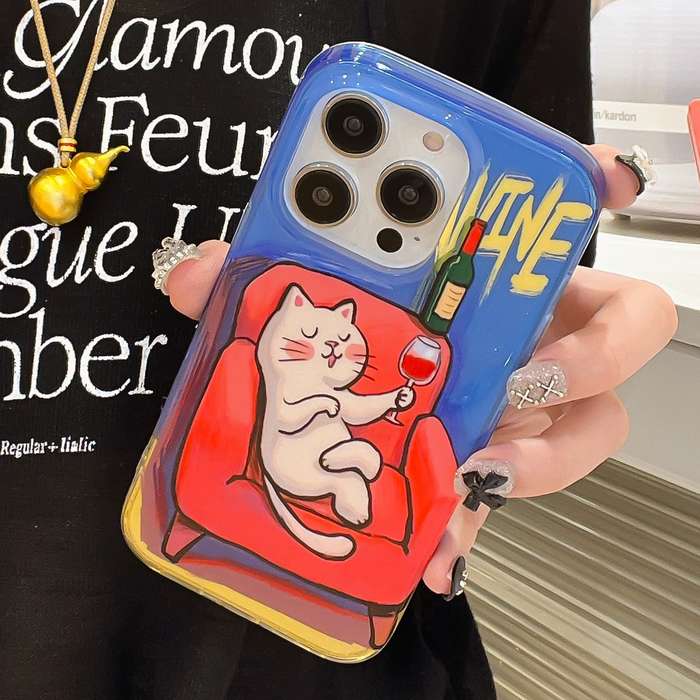 For iPhone 15 Pro Max Illustration Graffiti Cat Pattern Double Layer LMD Phone Case(Avocado)