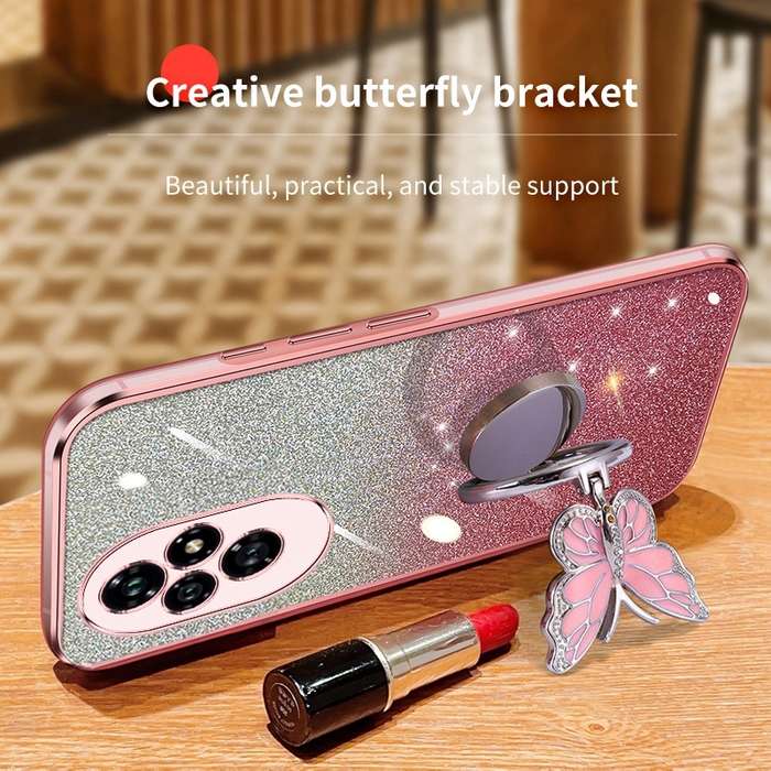 For Honor 200 Plated Gradient Glitter Butterfly Holder TPU Phone Case(Purple)