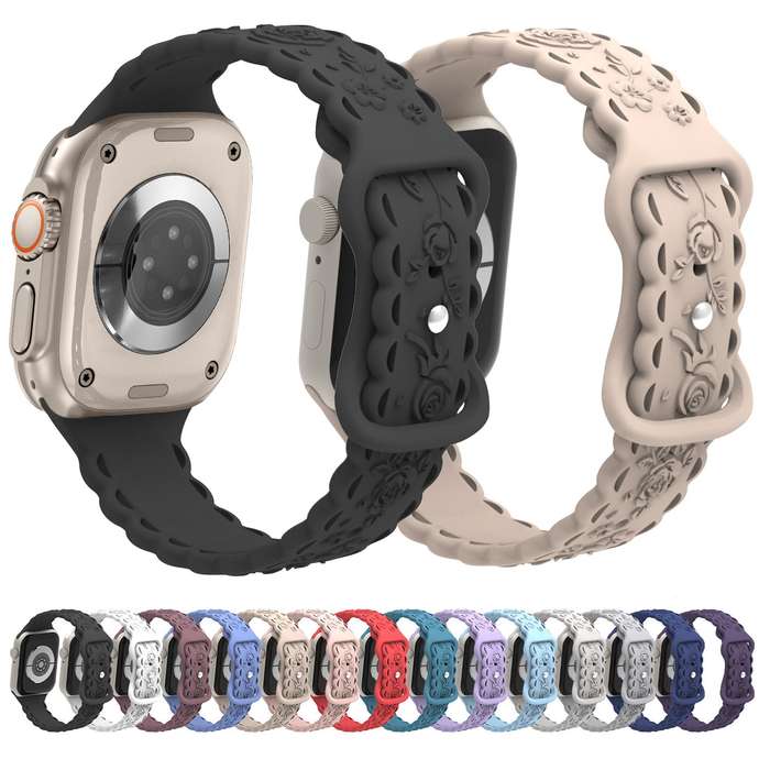 For Apple Watch Series 7 45mm Lace 3D Rose Embossed Silicone Watch Band(Light Purple)