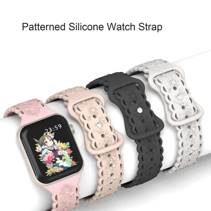 For Apple Watch Series 7 45mm Lace 3D Rose Embossed Silicone Watch Band(Light Purple)