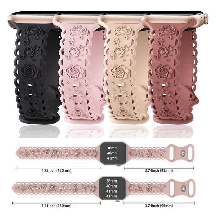 For Apple Watch Series 7 45mm Lace 3D Rose Embossed Silicone Watch Band(Light Purple)