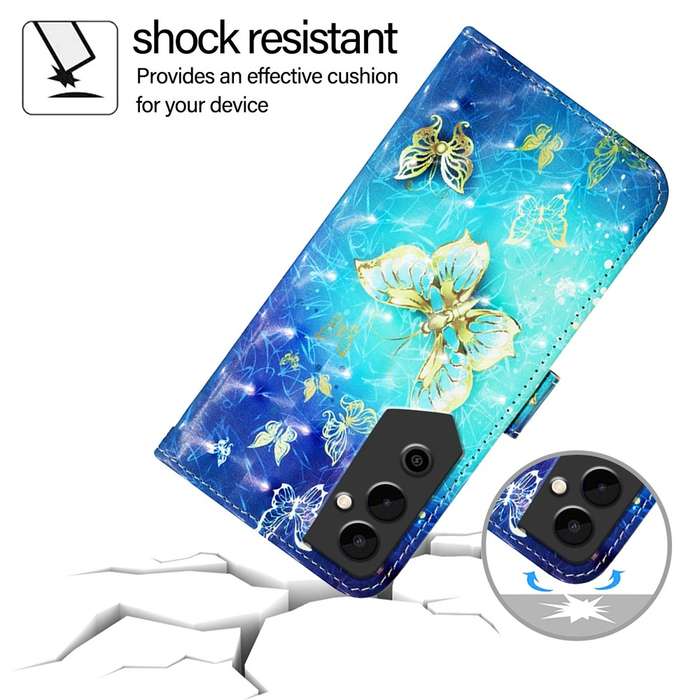 For Tecno Pova Neo 2 3D Painting Horizontal Flip Leather Phone Case(Golden Butterfly)