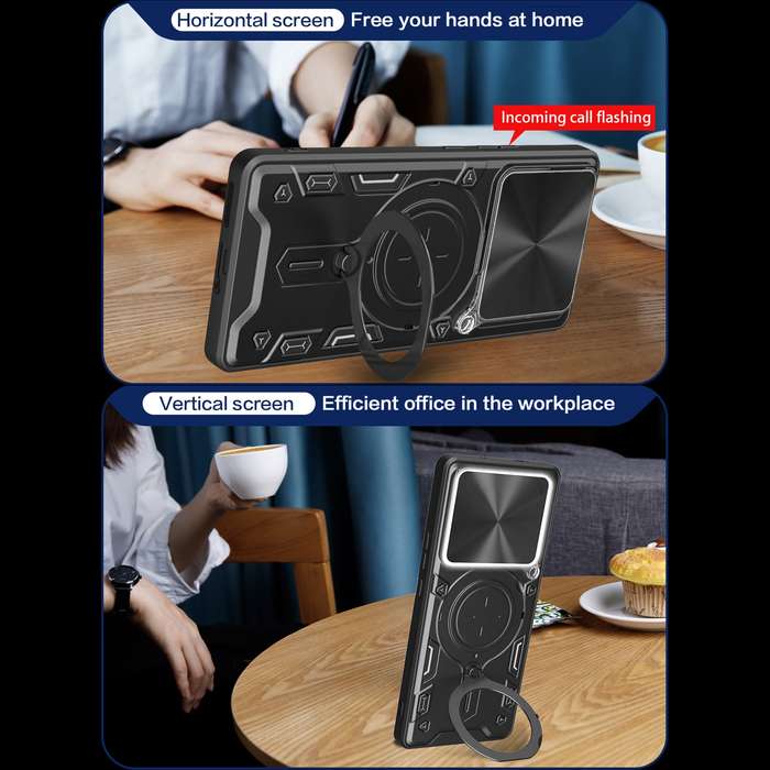 For Xiaomi Poco F6 Pro CD Texture Sliding Camshield Magnetic Holder Phone Case(Blue)