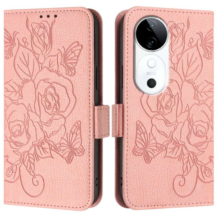 For vivo S19 Embossed Rose RFID Anti-theft Leather Phone Case(Pink)