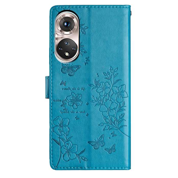 For Huawei P50 Pro Butterflies And Flowers Leather Phone Case(Blue)