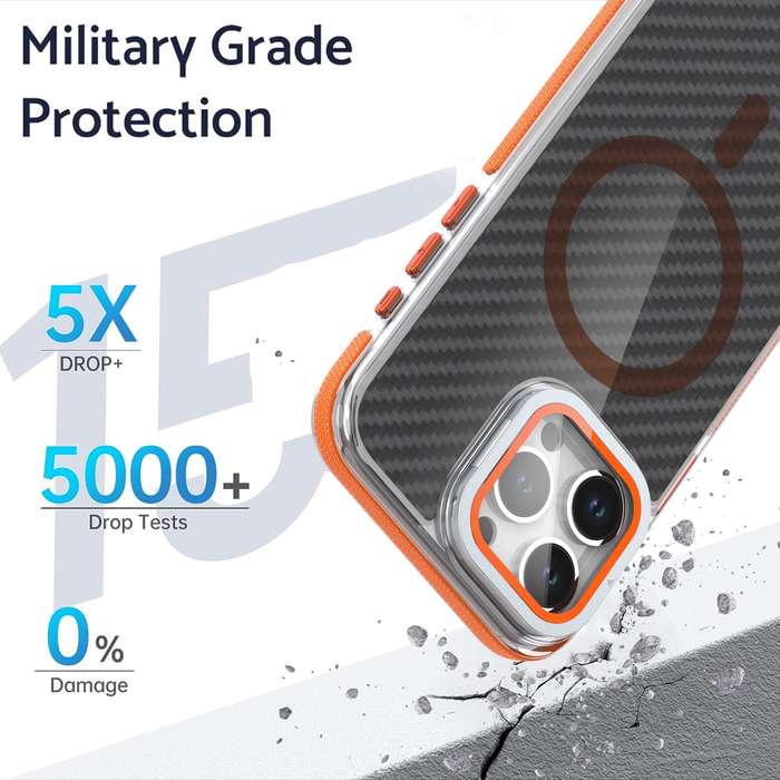 For iPhone 12 Pro / 12 Magsafe Dual-Color Carbon Fiber Lens Film Phone Case with Lens Fold Hold