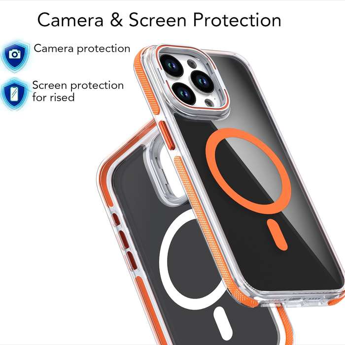 For iPhone 15 Pro Magsafe Dual-Color Transparent Black Lens Holder Phone Case(Black)