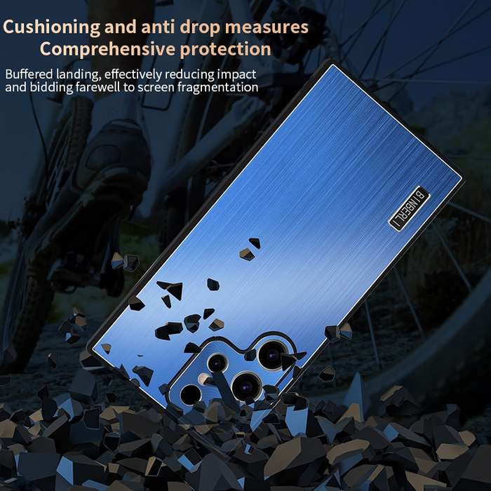 For Samsung Galaxy S22 Ultra 5G PC Hybrid Aluminum Alloy Brushed Shockproof Phone Case(Gold)