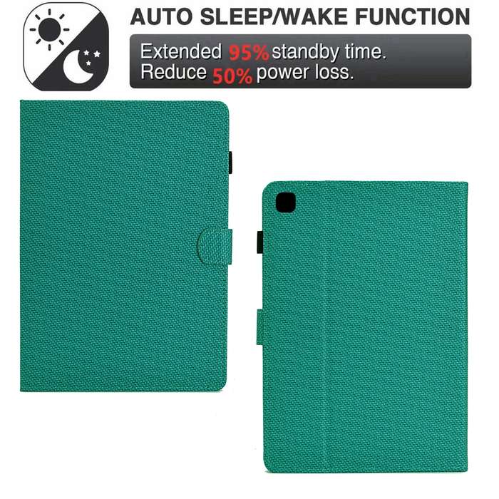 For Samsung Galaxy Tab S6 Lite Solid Color Fiber Texture Smart Tablet Leather Case(Lake Green)