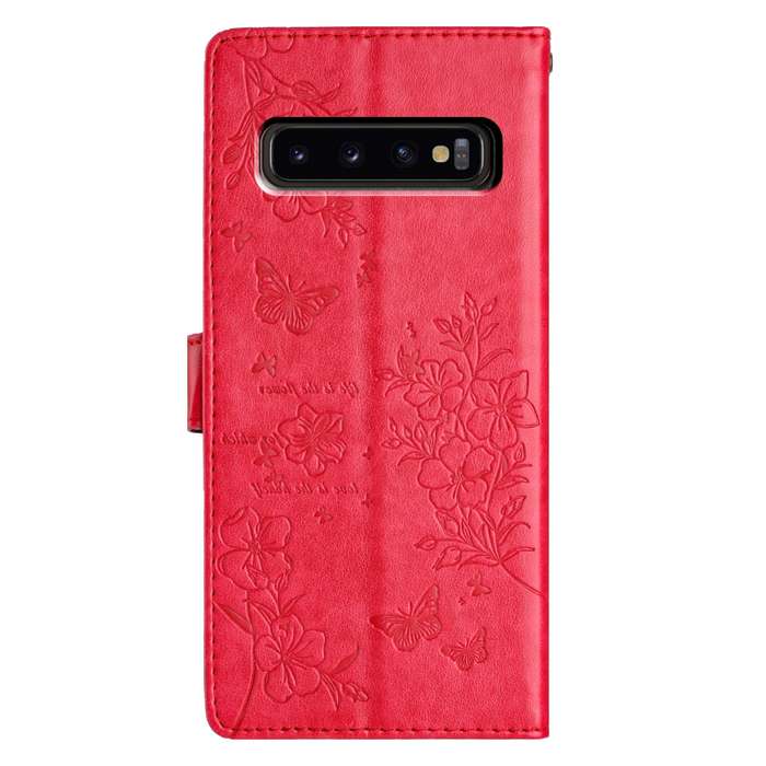 For Samsung Galaxy S10 Butterflies and Flowers Leather Phone Case(Red)