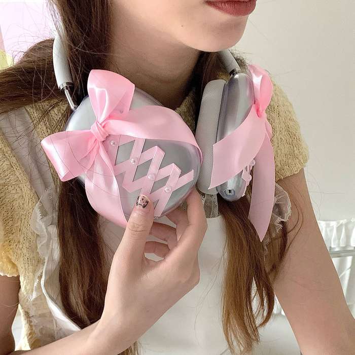 For Apple AirPods Max Headphones Ribbon Transparent Protective Case(Pink)