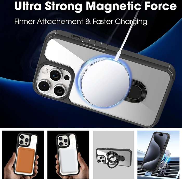 For iPhone 14 Pro MagSafe Acrylic Hybrid TPU Phone Case with Holder(Black)