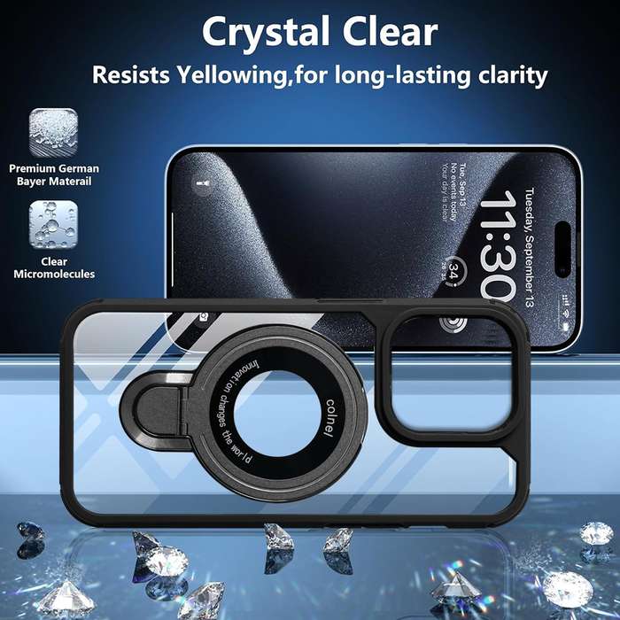 For iPhone 14 Pro MagSafe Acrylic Hybrid TPU Phone Case with Holder(Black)