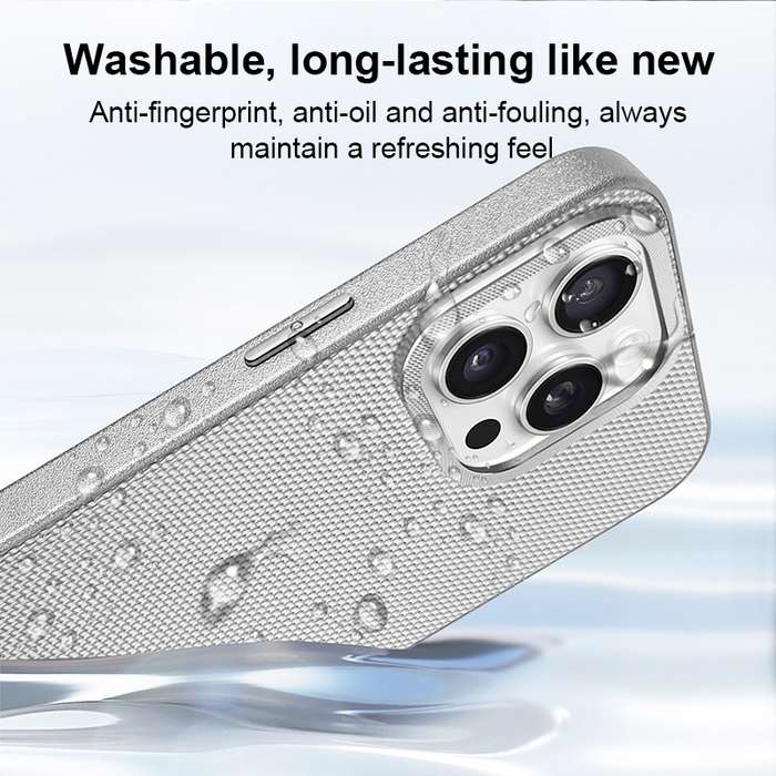 For iPhone 15 Pro Max Ice Silk Mesh Breathable Cooling Phone Case(Grey)